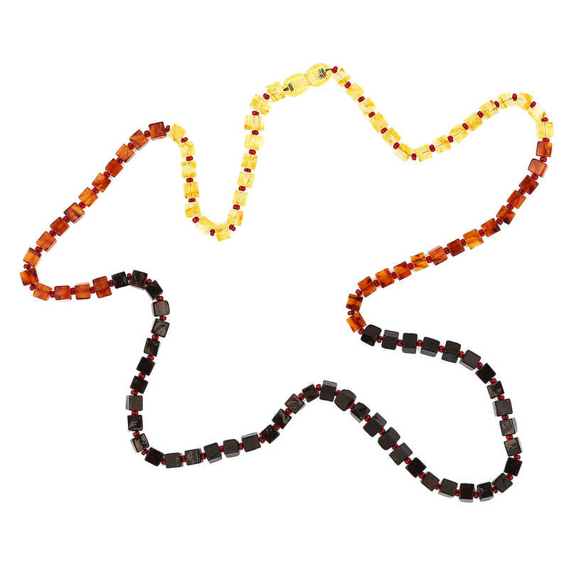 Natural Amber Necklace - Graduated Square Beaded Design