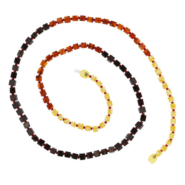 Natural Amber Necklace - Graduated Square Beaded Design