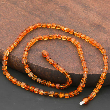 Necklace - Natural Amber Cuboid Beaded Necklace