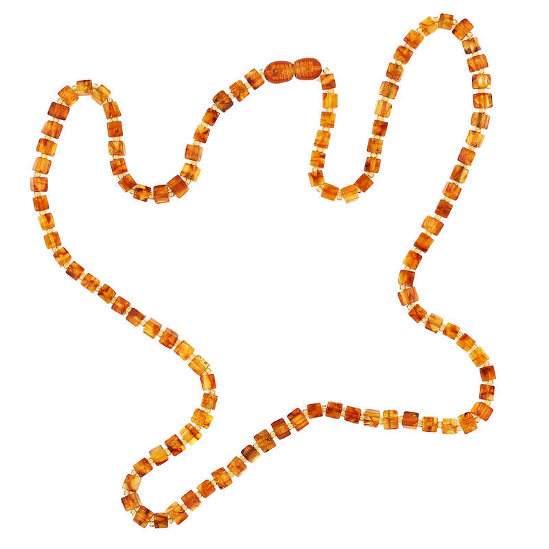 Collier en Ambre Perlé - Design Naturel en Pierre Précieuse Cuboïde Polie