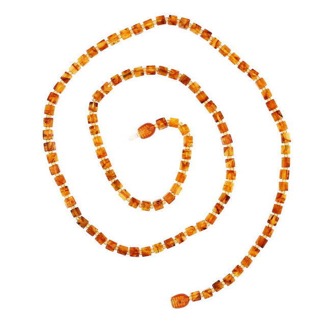 Amber Beaded Necklace - Natural Polished Cuboid Gemstone Design