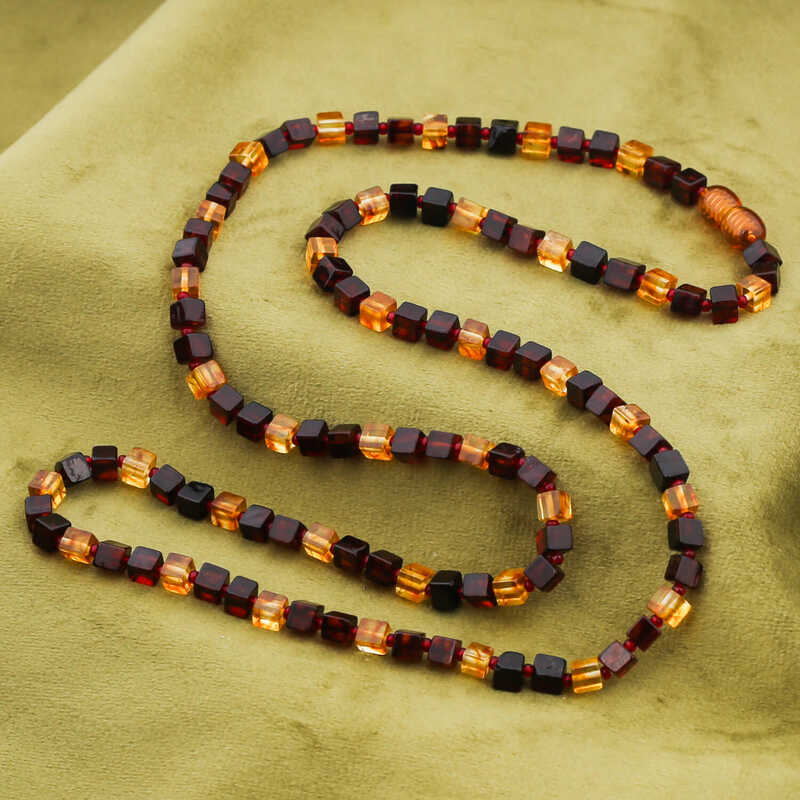 Natural Amber Necklace - Polished Cuboid Bead Design