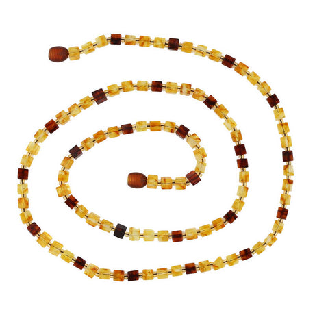 Natural Amber Cube Bead Necklace - Mixed Tone Beaded Design