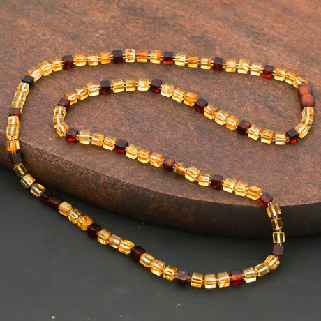 Amber Cube Bead Necklace - Natural Stone Design