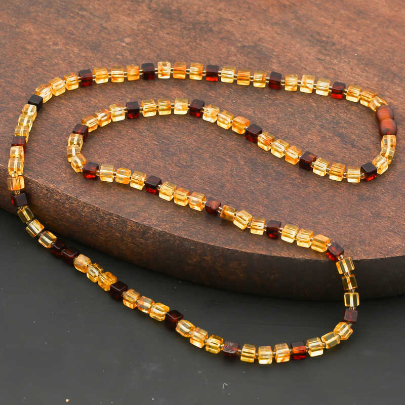 Amber Cube Bead Necklace - Natural Stone Design