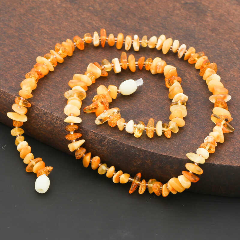 Natural Chip Amber Necklace - Irregular Teardrop Design