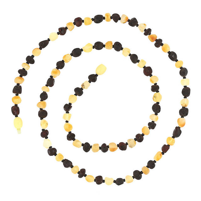 Natural Raw Amber Beaded Necklace - Two-Tone Organic Style