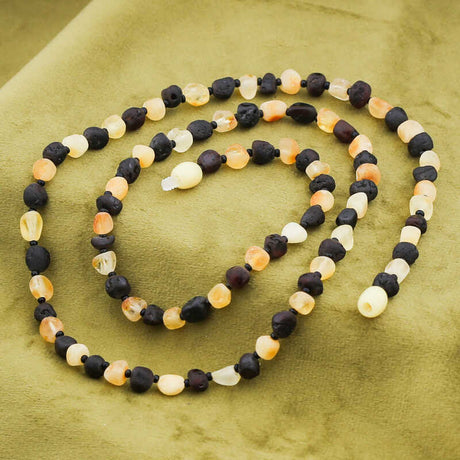 Natural Raw Amber Beaded Necklace - Two-Tone Organic Style