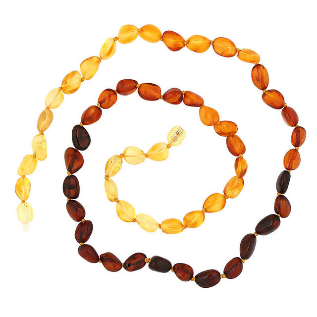 Natural Amber Beaded Necklace - Graduated Honey to Cognac Shades