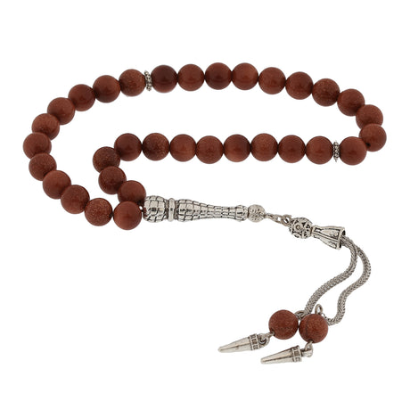 Tasbih - Sparkling Goldstone Prayer Beads with Elegant Silver Accents