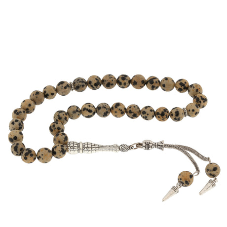 Tesbih - Dalmatian Jasper Stone with Silver-Tone Tassel