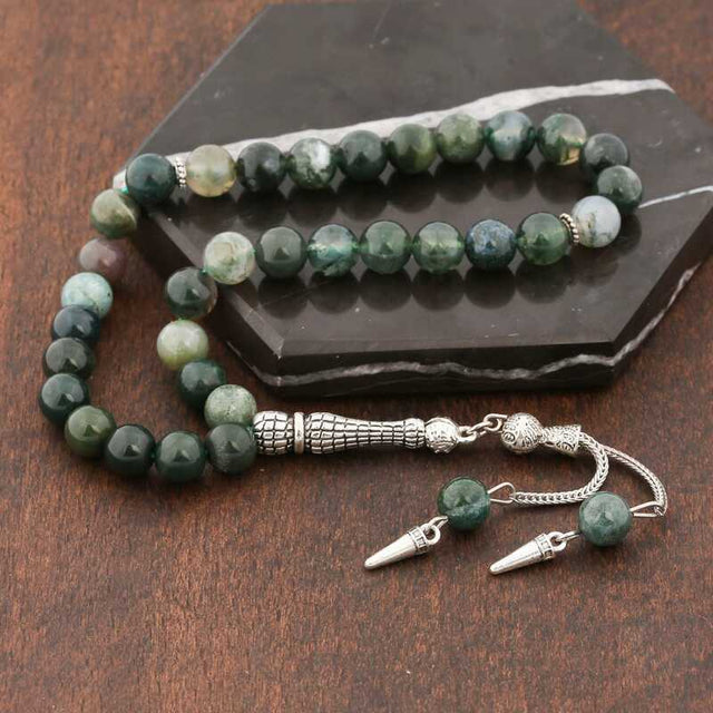 Tesbih - Natural Indian Agate & Sterling Silver Prayer Beads