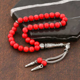Tesbih Prayer Beads - Red Coral & Sterling Silver Ornate Design