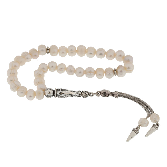 Pearl Tesbih - Natural Freshwater Pearl Prayer Beads with Silver Tassel