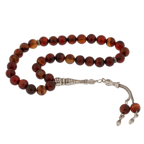 Agate Prayer Beads - Traditional Silver-Tone Tassel Tesbih