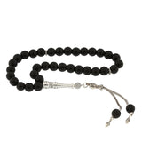 Onyx Stone Prayer Beads - Elegant Silver-Tone Tasseled Tesbih