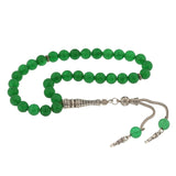 Handmade Tesbih - Green Jade Stone with Elegant Silver-Tone Tassel