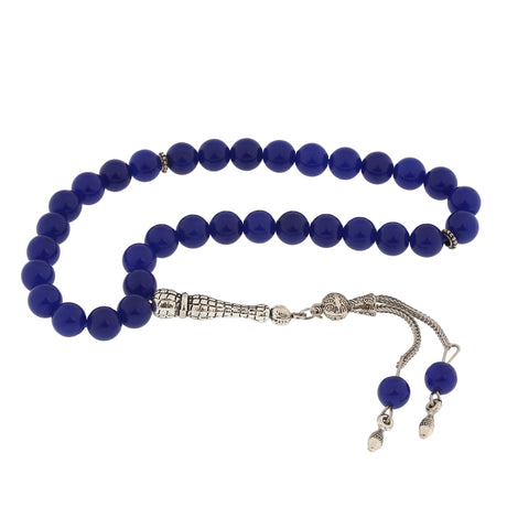 Tasbih Prayer Beads - Blue Jade Stone with Silver-Tone Tassel