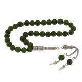 Prayer Beads - Green Jade Stone with Ornate Silver-Tone Tassel