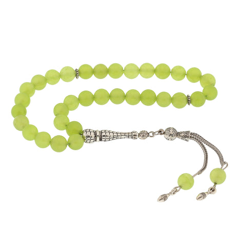 Tesbih - Green Jade Prayer Beads with Ornate Silver Tassel