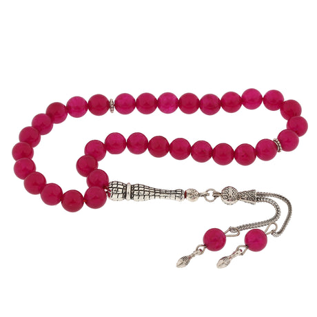 Tesbih Prayer Beads - Fuchsia Jade Stone with Sterling Silver
