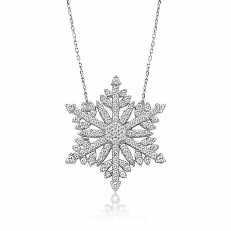 Necklace - Sterling Silver Dazzling Snowflake Pendant with Zirconia