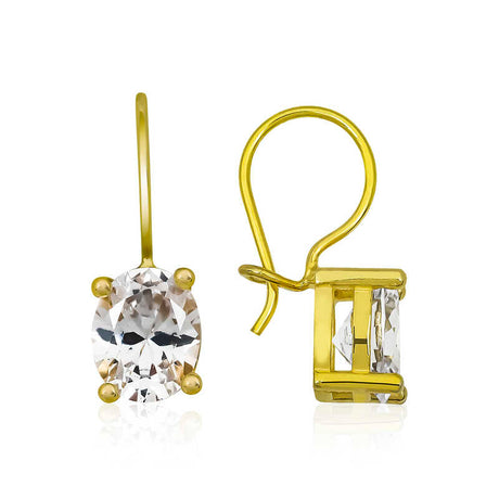 Gold-Tone Drop Earrings - Oval Clear Zirconia Solitaire