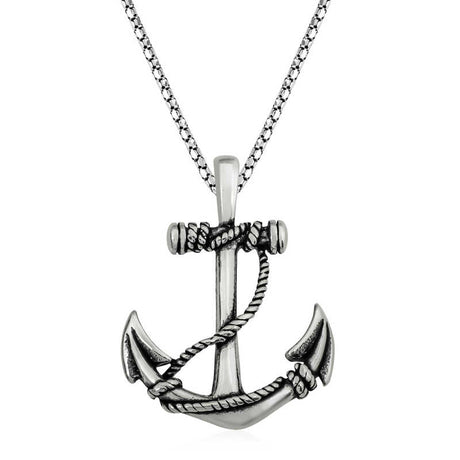 Men's Sterling Silver Anchor Pendant Necklace - Nautical Style