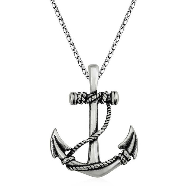 Men's Sterling Silver Anchor Pendant Necklace - Nautical Style