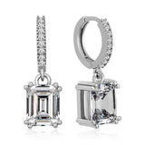 Hoop Drop Earrings - Silver-Tone Baguette Cut Dangle