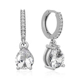 Drop Earrings - Rhodium Plated Sterling Silver Sparkling Teardrop