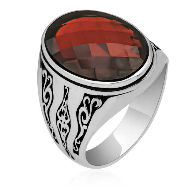 Professional Silver Red Zircon Men's Ring