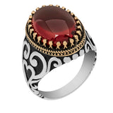 Premium Sterling Silver Red Zircon Men's Ring