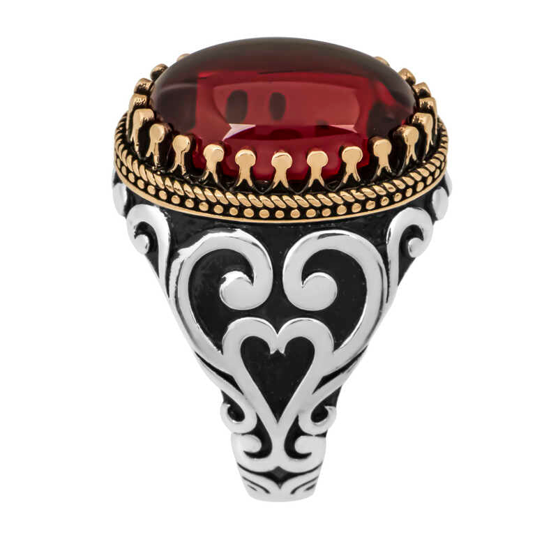 Premium Sterling Silver Red Zircon Men's Ring
