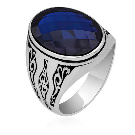 Premium Silver Blue Zircon Men's Statement Ring