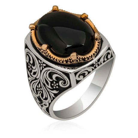 Sterling Silver Black Zircon Stone Mens Ring