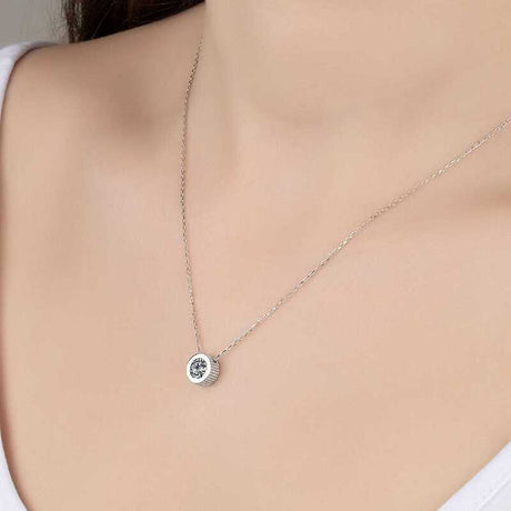 Sterling Silver Necklace - Zirconia Solitaire Bezel Pendant