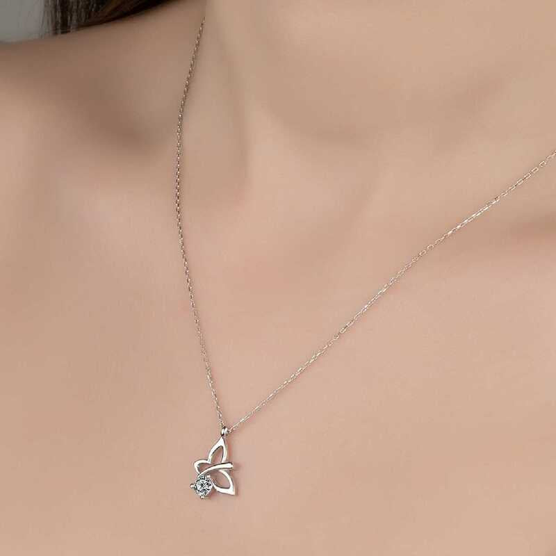 Necklace - Silver-Tone Butterfly with Swarovski Zirconia Pendant