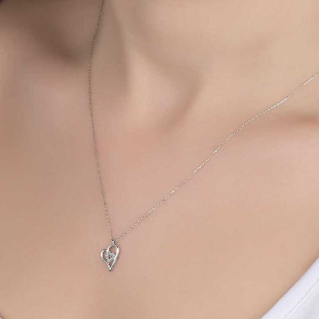 Necklace - Sterling Silver Zirconia Nested Heart Pendant