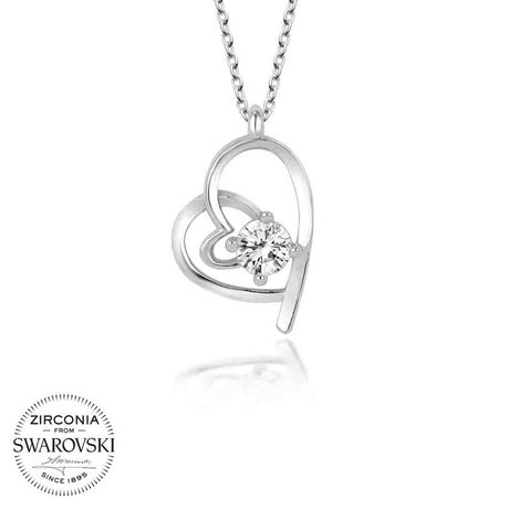 Necklace - Sterling Silver Swarovski Zirconia Elegant Heart Pendant