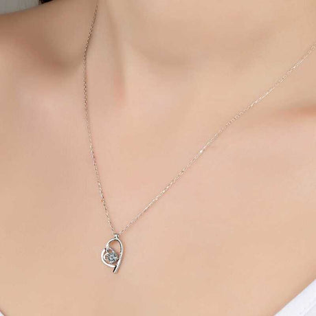 Necklace - Sterling Silver Swarovski Zirconia Elegant Heart Pendant