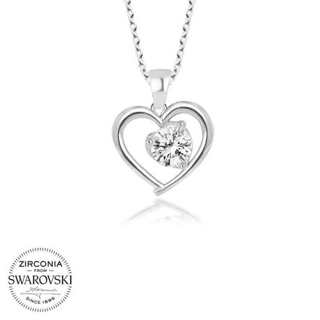 Sterling Silver Heart Necklace - Swarovski Zirconia Solitaire Pendant