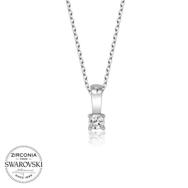 Zirconia Solitaire Pendant Necklace - Dainty Sterling Silver Design