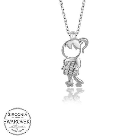 Necklace - Sparkling Sterling Silver Girl Pendant with Swarovski Zirconia