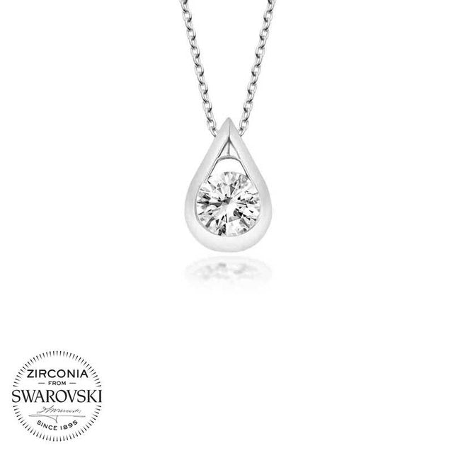 Necklace - Sterling Silver Swarovski Zirconia Teardrop Solitaire