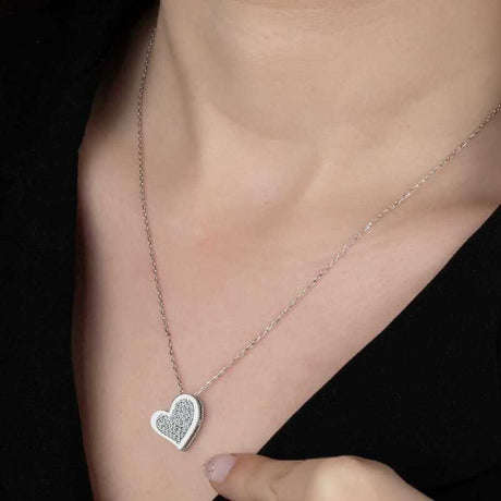 Heart Pendant Necklace - Sterling Silver with Swarovski Zirconia