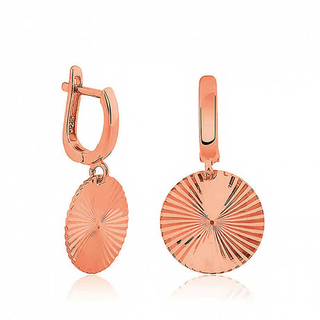 Rose Gold Plated Sterling Silver Patterned Disc Dangle Earrings