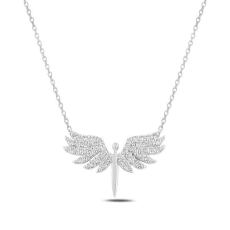 Sterling Silver Angel Wing Necklace - Pave Set CZ Stones