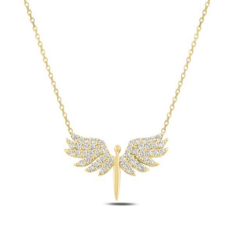 Necklace - Gold-Tone Pavé Zircon Angel Wings Pendant
