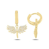 Gold-Plated Sterling Silver - Dainty Cubic Zirconia Angel Wing Hoop Earrings